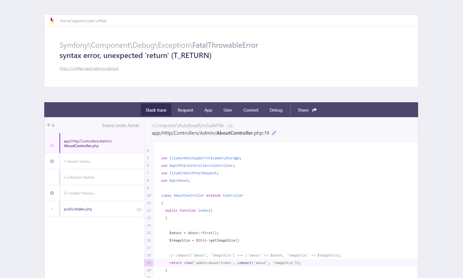 Ignitio Exceptions Page